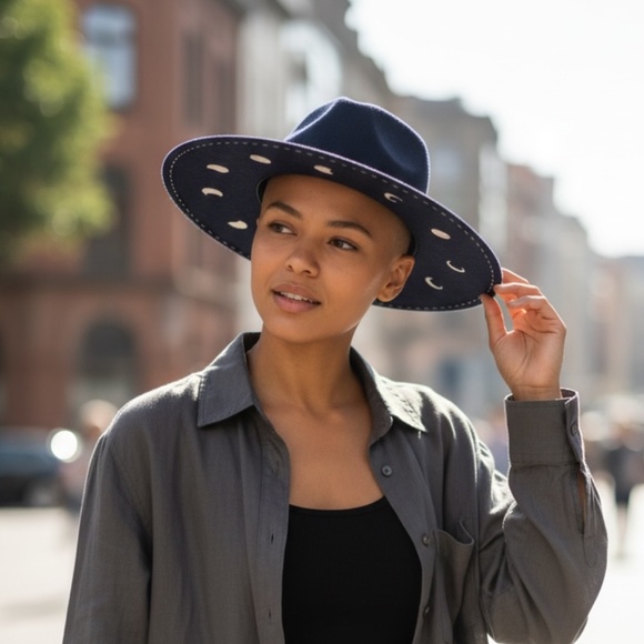 DIANA DAWN Free People Celestial Moon Phase Embroidered Wide Brim Fedora Hat OS main image 7
